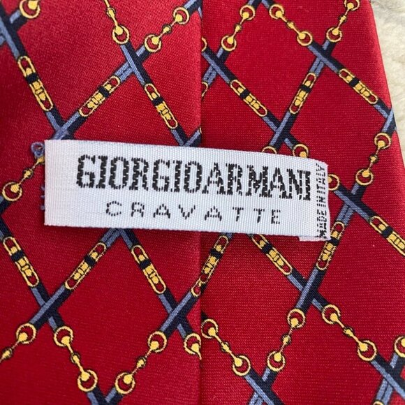 Giorgio Armani 100% Silk Vintage Red and Gold Horsebit Tie - Picture 4 of 5